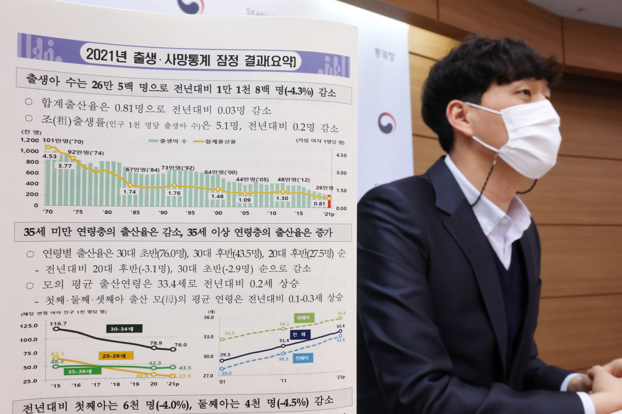 노형준 통계청 인구동향과장이 23일 오전 세종시 정부세종청사에서 2021년 출생·사망통계 잠정 결과를 설명하고 있다. [연합]