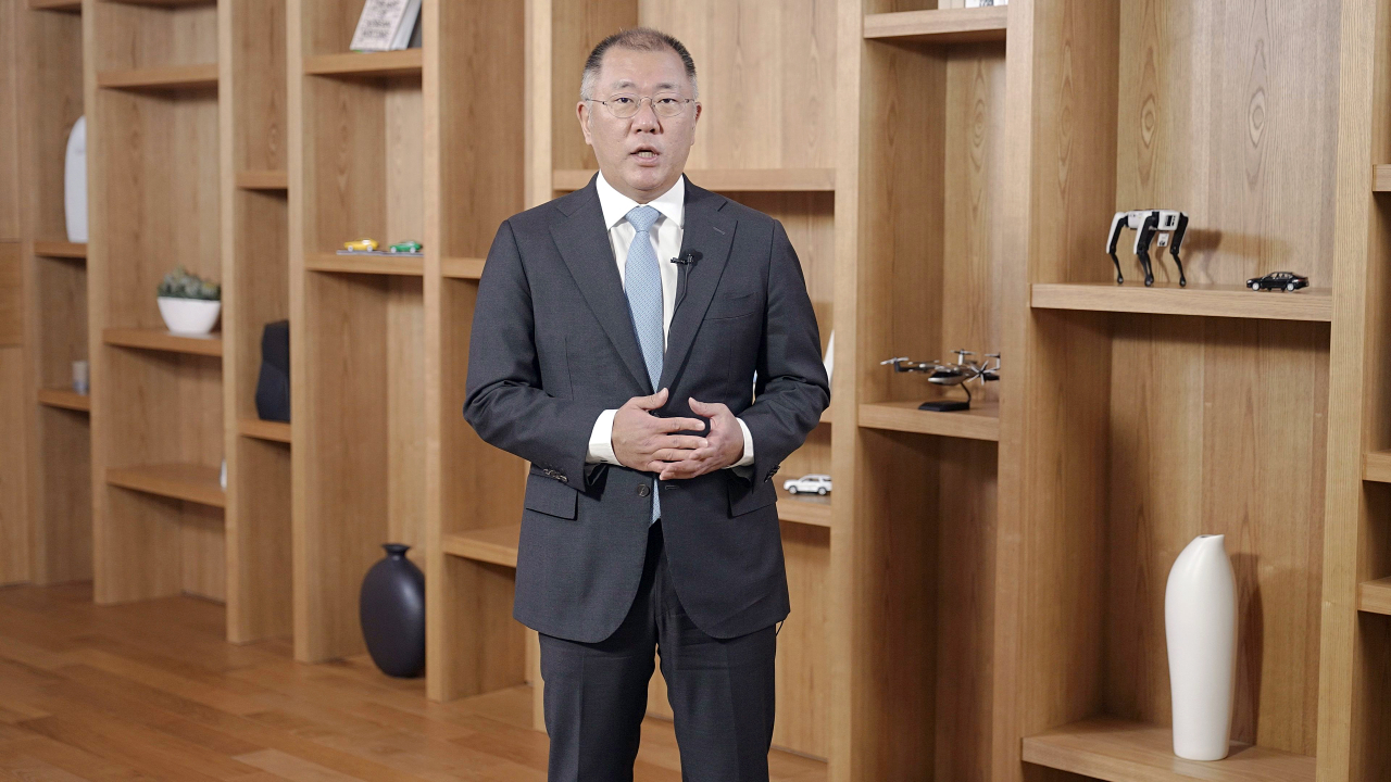 정의선 현대차그룹 회장이 영상을 통해 축사를 하고 있다. [현대차 제공]