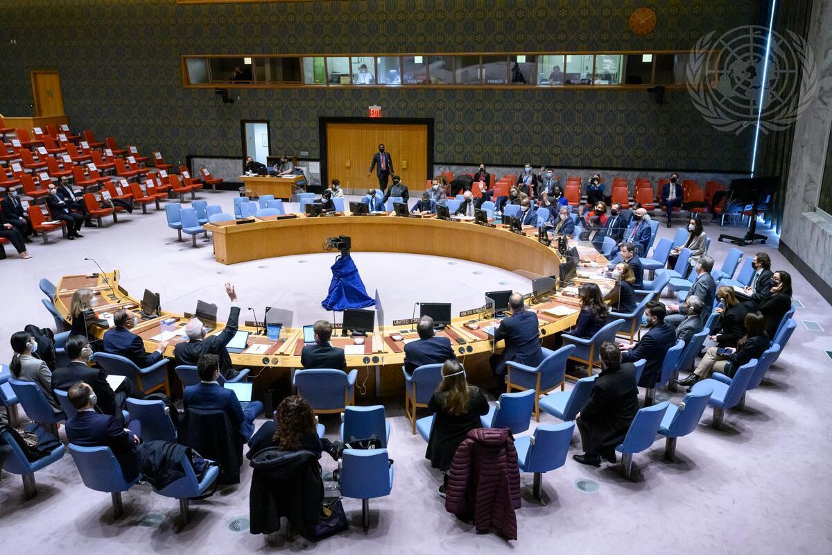 Security Council members vote during the meeting on the situation in the Middle East on Feb.28. (UN Photo/Loey Felipe)