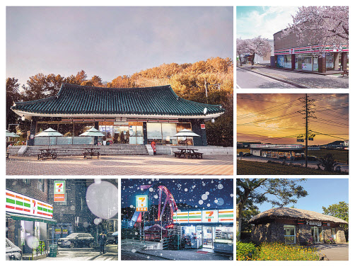 세븐일레븐이 지난 1월 겨울을 주제로 제2회 ‘세븐모먼트’ 공모전에서 1등의 영예를 차지한 ‘진주르네상스점’(사진 왼쪽 위부터 시계방향)과 강릉옥계IC점, 아산영인역리점, 제주민속촌점, 마산저도연육교점, 청주개신월드점 전경. [세븐일레븐 제공]