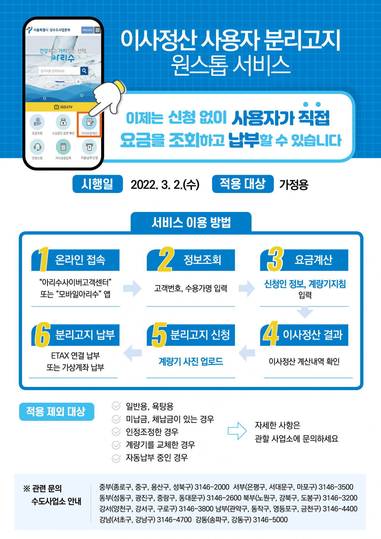 수도요금 이사정산 사용자 분리고지 원스톱 서비스 관련 포스터. [서울시 제공]