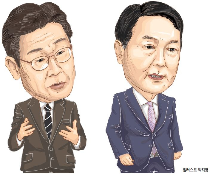 이재명(왼쪽) 더불어민주당 대선후보와 윤석열 국민의힘 대선후보 캐리커처. [헤럴드경제DB]