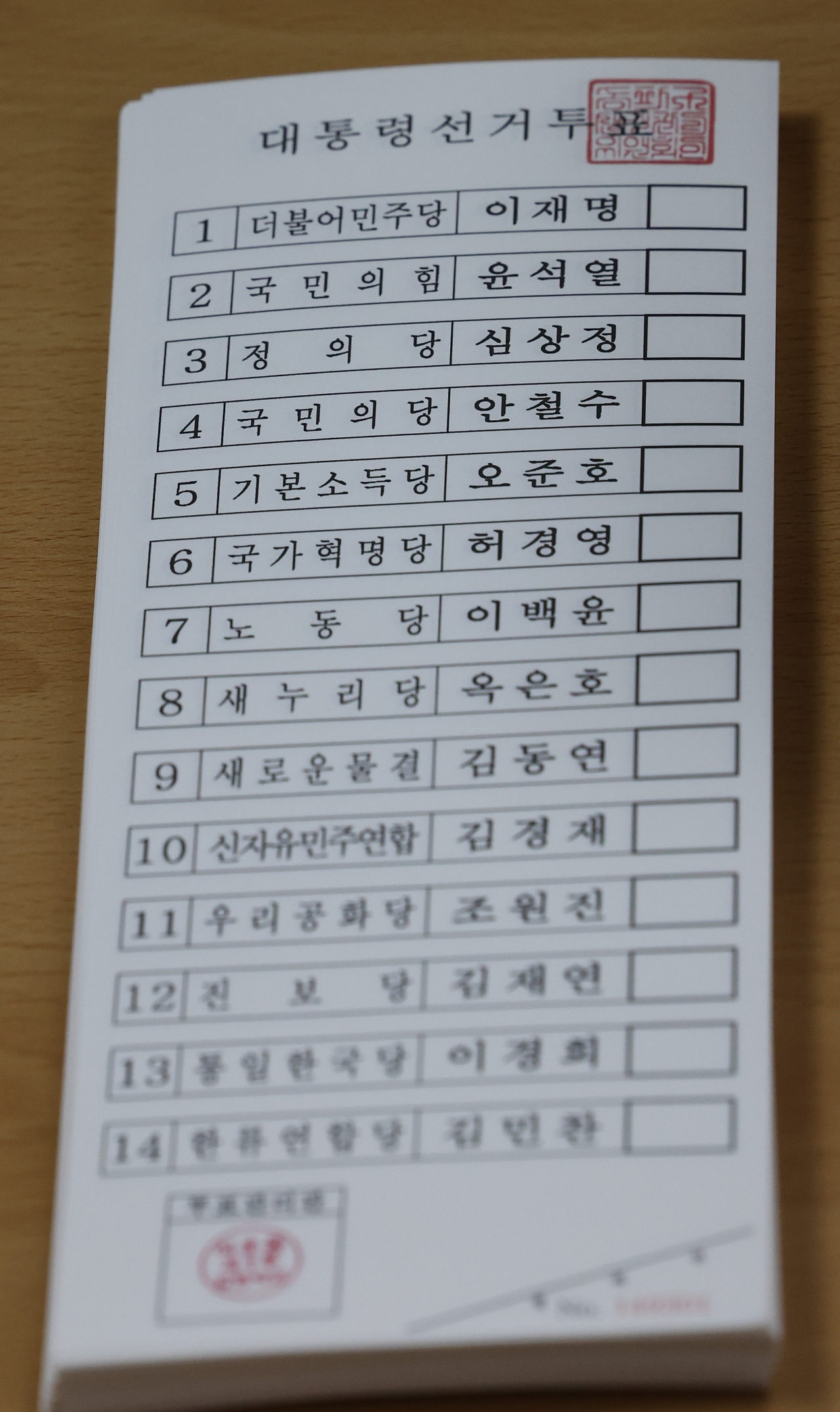 제20대 대통령선거 투표일인 9일 오전 서울의 한 투표소에 투표용지. [연합]