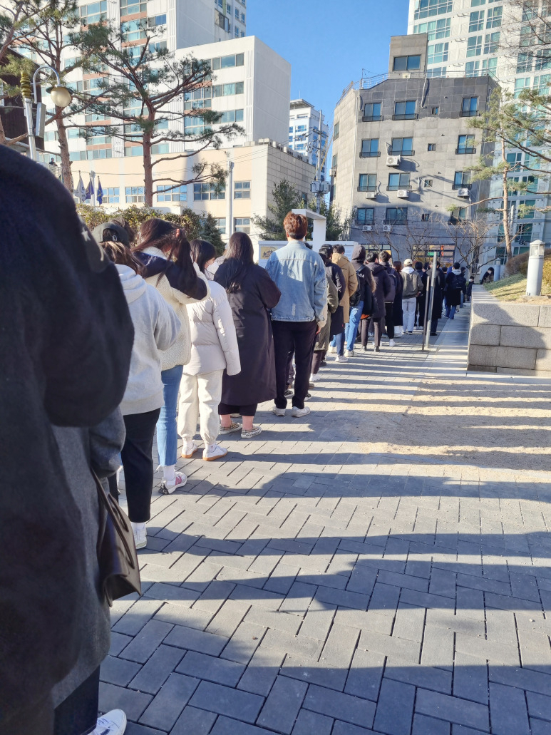 투표하기 위해 줄을 서고 있는 유권자