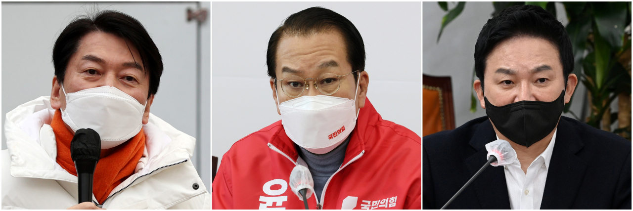 윤석열 대통령 당선인은 13일 제20대 대통령직인수위원장에 국민의당 안철수 대표(왼쪽부터)를 임명했다. 인수위 부위원장에는 4선의 권영세 의원, 기획위원장에 원희룡 전 제주지사가 임명됐다. [연합]