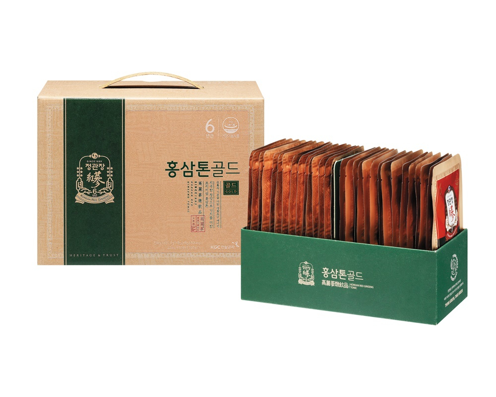 KGC인삼공사가 ‘홍삼톤골드’를 친환경 패키지로 선보인 ‘홍삼톤골드 에코패키지’를 출시했다. [KGC 인삼공사 제공]