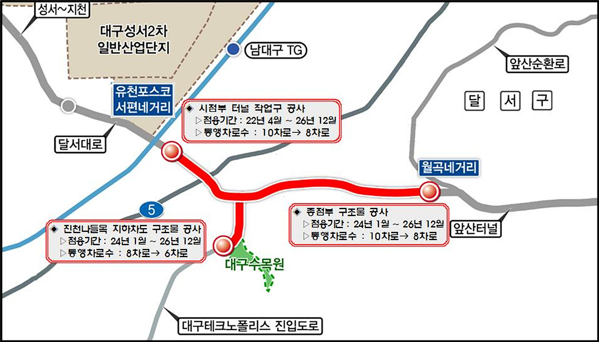 상화로 입체화 사업 공사 중 교통처리 계획도.[대구시 제공]