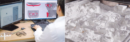 브리즘 3D프린팅 안경 모델링과 실제품 제작 과정. [브리즘 제공]