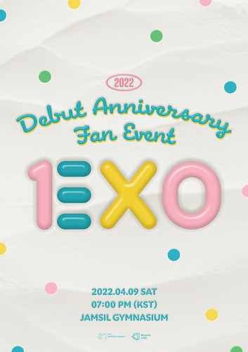 This photo provided by SM Entertainment on Thursday, shows a promotional poster for the "2022 Debut Anniversary Fan Event: EXO," the K-pop group's fan meet set to be held on April 9 to mark the 10th anniversary of its debut. (SM Entertainment)
