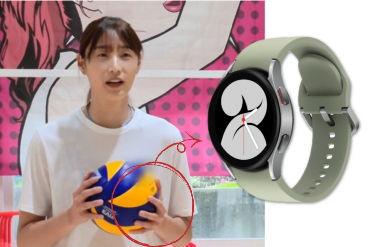 지난해 8월 김연경 배구 국가대표 선수가 도쿄올림픽 참가를 위해 출국하는 길에 출시 전인 ‘갤럭시워치4’를 착용해 화제가 됐다. 삼성전자의 브랜드 홍보대사 '팀 갤럭시 for 도쿄' 관련 동영상 속 김 선수와 갤럭시워치4. [삼성전자]