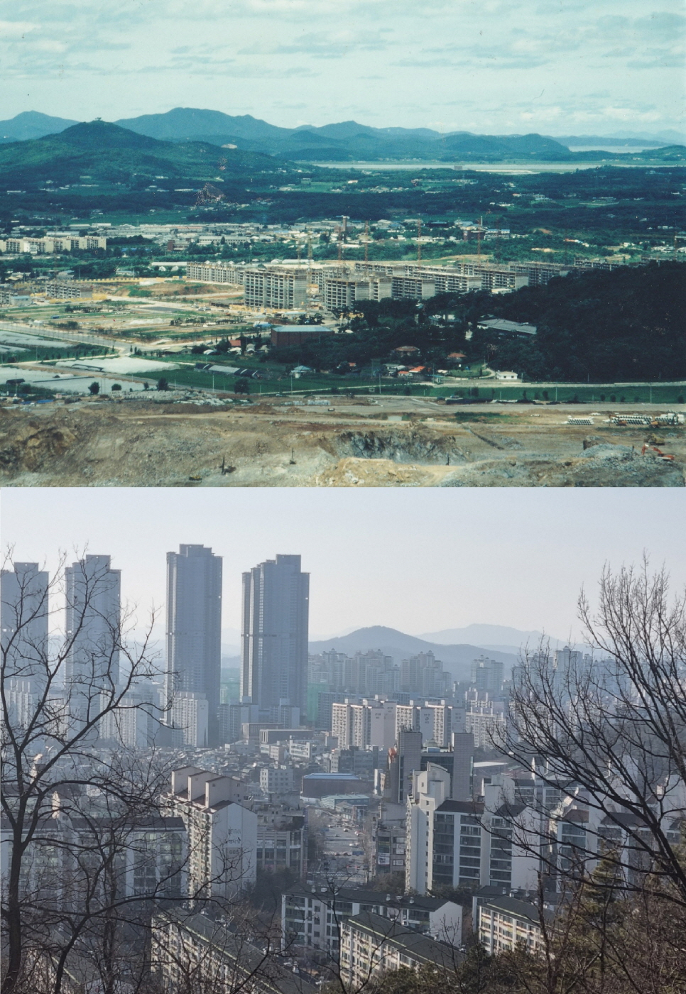1990년대의 고양시 탄현동 일대(위), 현재의 고양시 탄현동 일대(아래)
