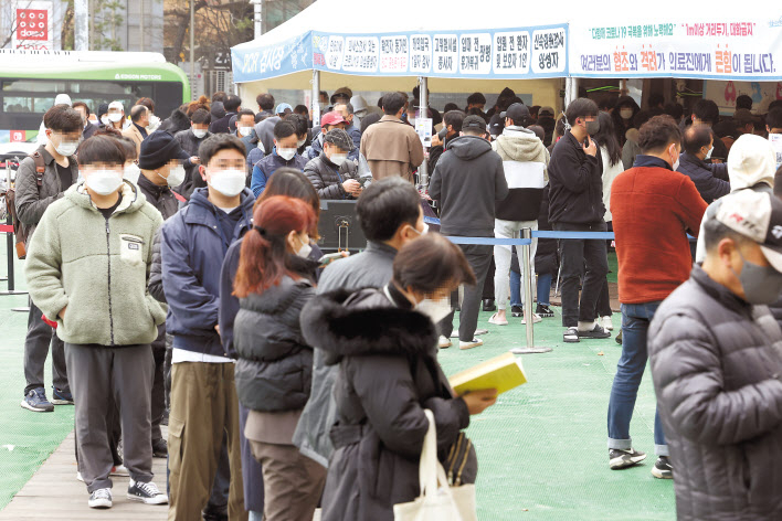 오미크론 감염이 확산되면서 선별진료소가 검사하려는 사람들로 ‘북새통’이다.