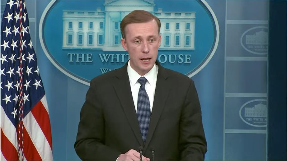 US National Security Advisor Jake Sullivan is seen answering a question in a briefing at the White House in Washington on Tuesday in this image captured from the White House website. (Yonhap)