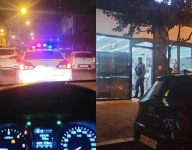 지난 23일 사이렌을 켜고 편의점 앞에 대기하는 경찰차. [온라인 커뮤니티]