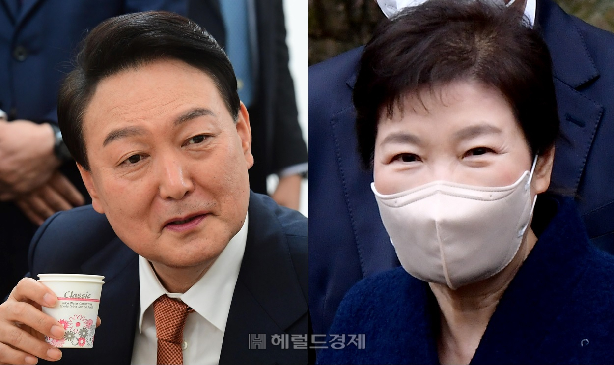 윤석열 대통령 당선인(왼쪽)과 박근혜 전 대통령 [사진=이상섭 기자]