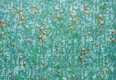 김창열, ‘회귀(Recurrence)’ SA05023, 112.1&times;162.2cm (100호), oil and acrylic in hemp cloth, 2005. [헤럴드아트데이 제공]
