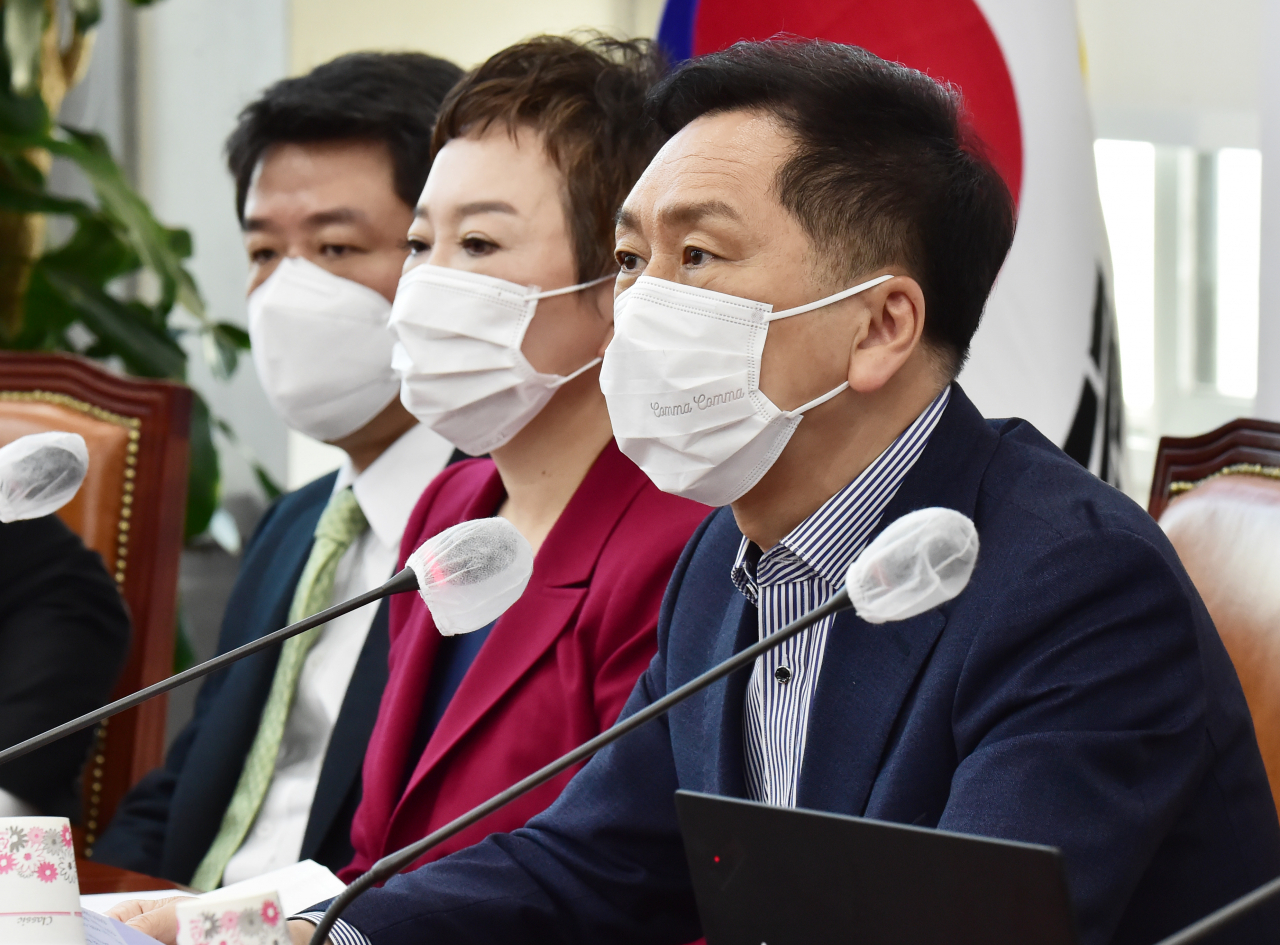 김기현 국민의힘 원내대표가 28일 오전 서울 여의도 국회에서 열린 최고위원회 회의에서 발언하고 있다. [연합]