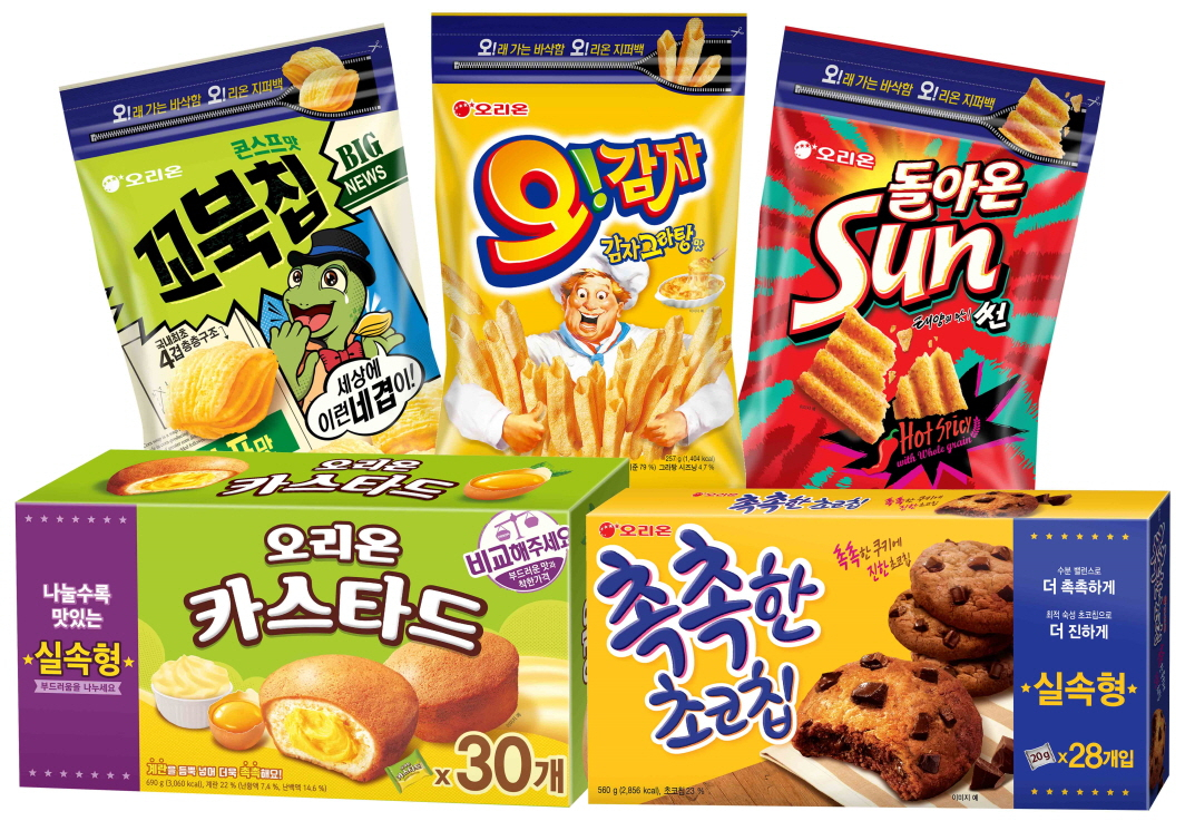 꼬북칩, 썬 등 오리온 대용량 제품 이미지. [오리온 제공]