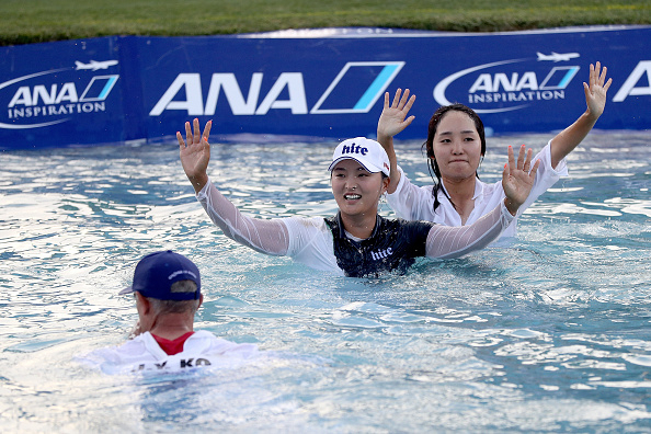 2019년 셰브론 챔피언십 전신ANA 인스퍼레이션 우승 후 포피스 폰드에 뛰어든 고진영 [게티이미지]