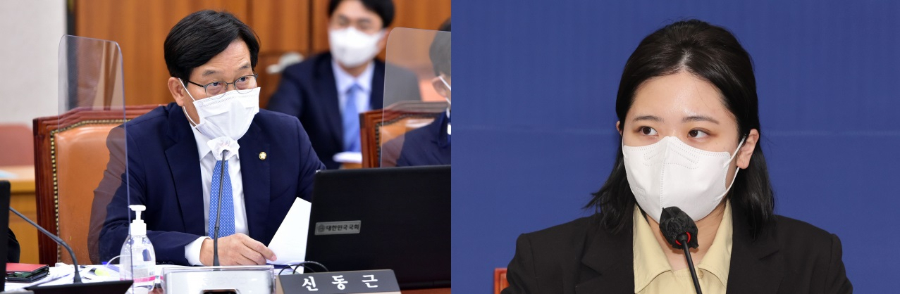 신동근 더불어민주당 의원(좌), 박지현 더불어민주당 공동비상대책위원장. [연합]