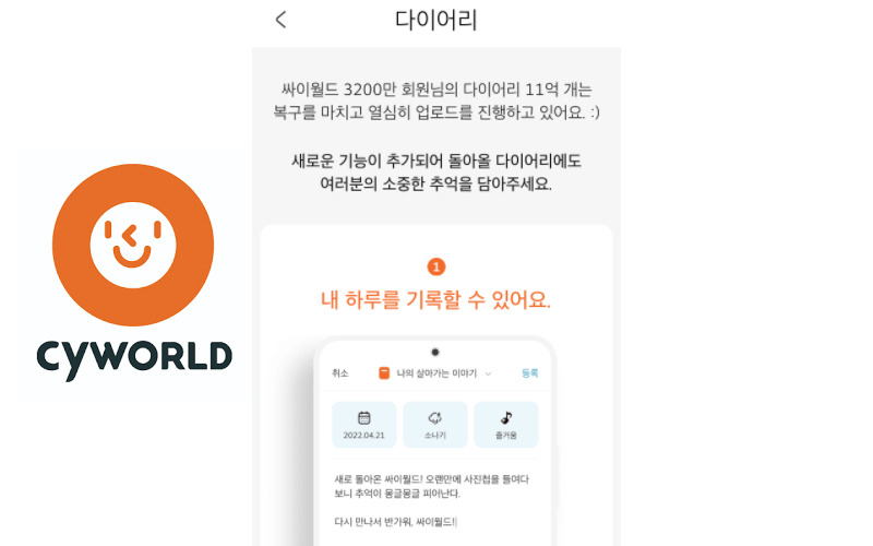 싸이월드는 “3200만 회원님의 다이어리 11억개는 복구를 마치고 열심히 업로드를 진행하고 있다”고 설명하고 있다. [싸이월드 캡처]