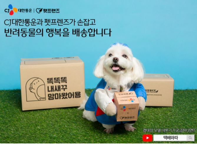 CJ대한통운의 명예 택배기사로 활동한 '택배견 경태'의 모습. [CJ대한통운 홈페이지 캡처]