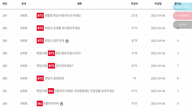 [대통령직인수위원회 홈페이지 ‘국민이 당선인에게 바란다’ 게시판]