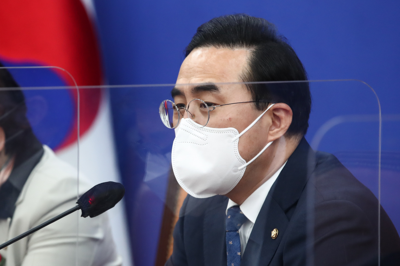 더불어민주당 박홍근 원내대표가 7일 오전 국회에서 열린 정책조정회의에 발언하고 있다. [연합]