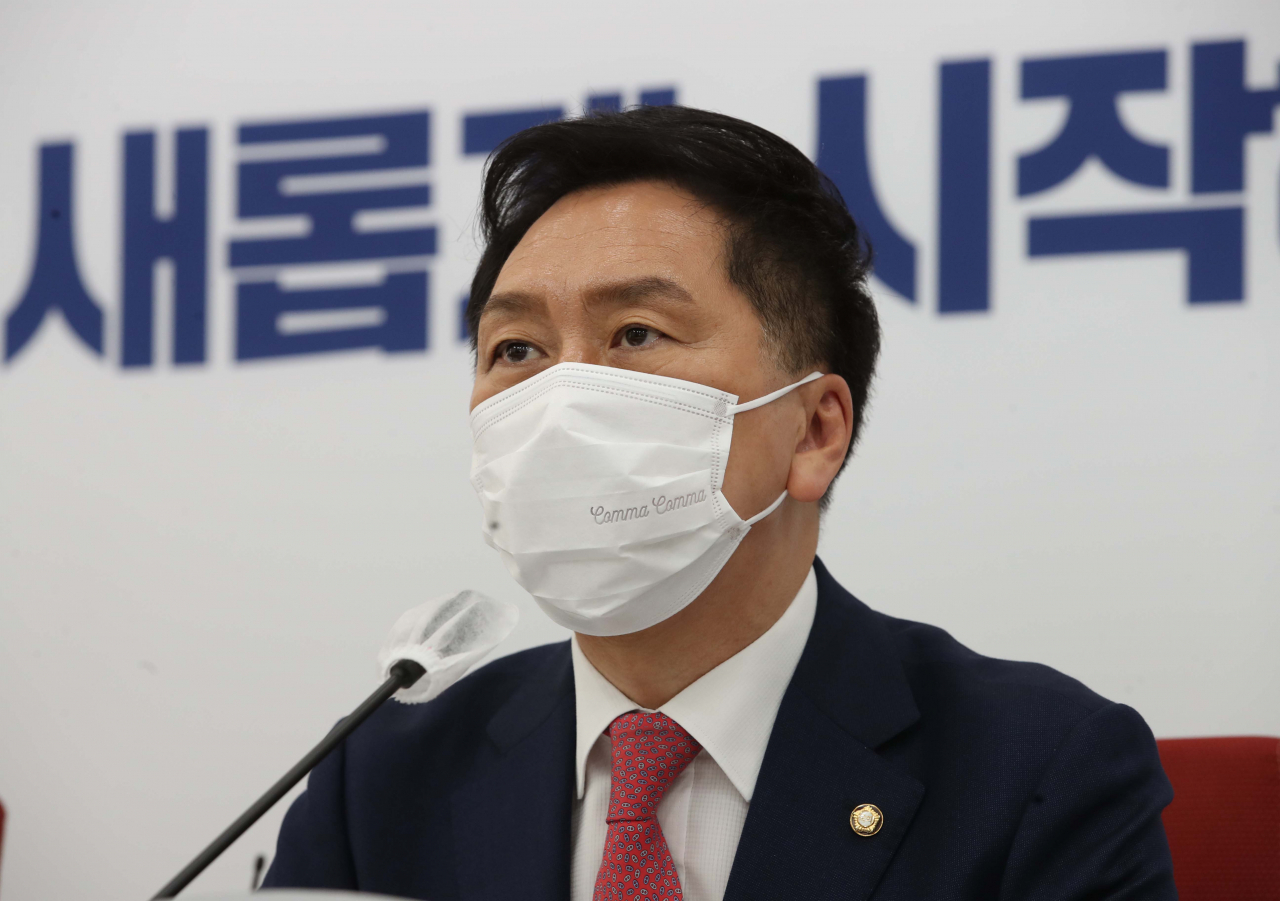 김기현 국민의힘 원내대표가 7일 서울 여의도 국회에서 열린 퇴임 기자간담회에서 발언하고 있다. [이상섭 기자]