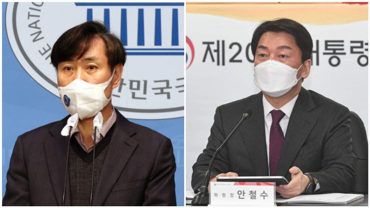 하태경 국민의힘 의원(좌)과 안철수 대통령직인수위원장. [연합]
