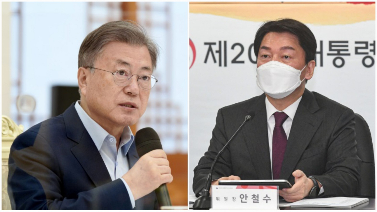 문재인 대통령(좌)과 안철수 대통령직인수위원회위원장. [연합]