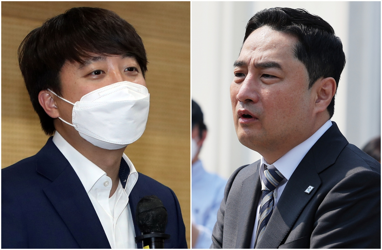 이준석(왼쪽) 국민의힘 대표와 강용석 변호사. [연합]