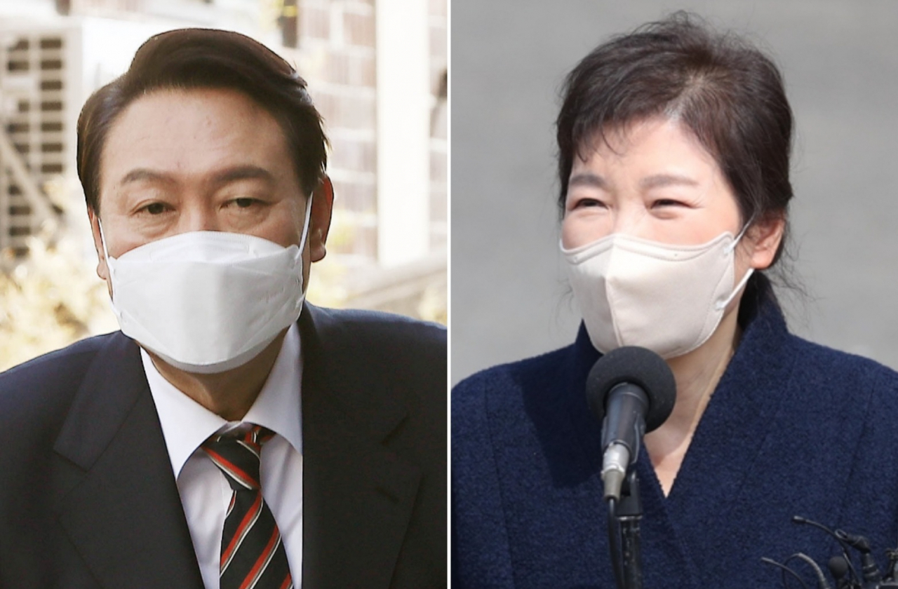윤석열 대통령 당선인(왼쪽)과 박근혜 전 대통령. [연합]