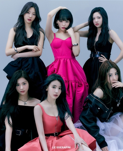 This photo provided by Source Music shows Hybe's first girl group Le Sserafim. (Yonhap)