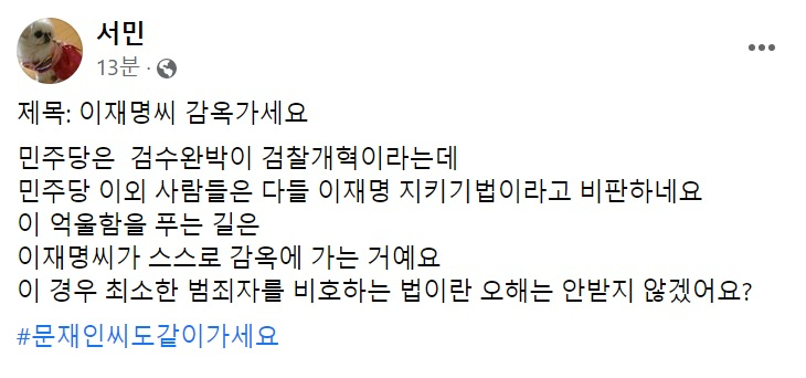 서민 단국대 의대 교수 페이스북 일부 캡처