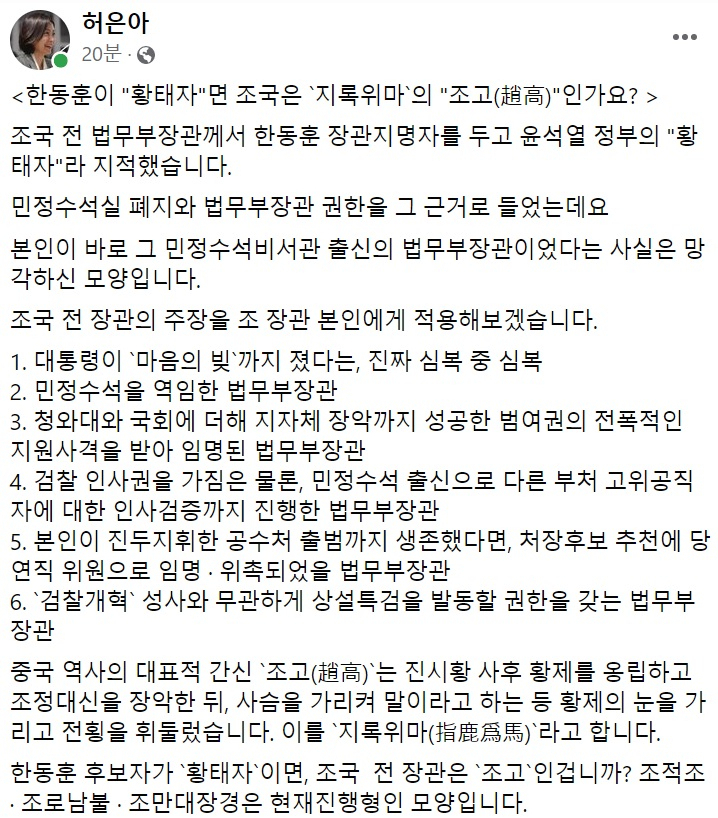 허은아 국민의힘 의원 페이스북 일부 캡처.