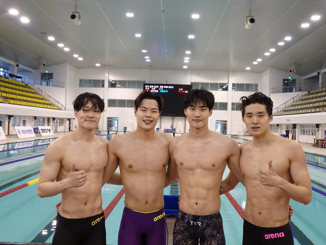 ‘아시안게임 대비 특별전략 육성 선수단’으로 발탁된 이유연, 이호준, 황선우, 김우민(왼쪽부터). [대한수영연맹 제공]