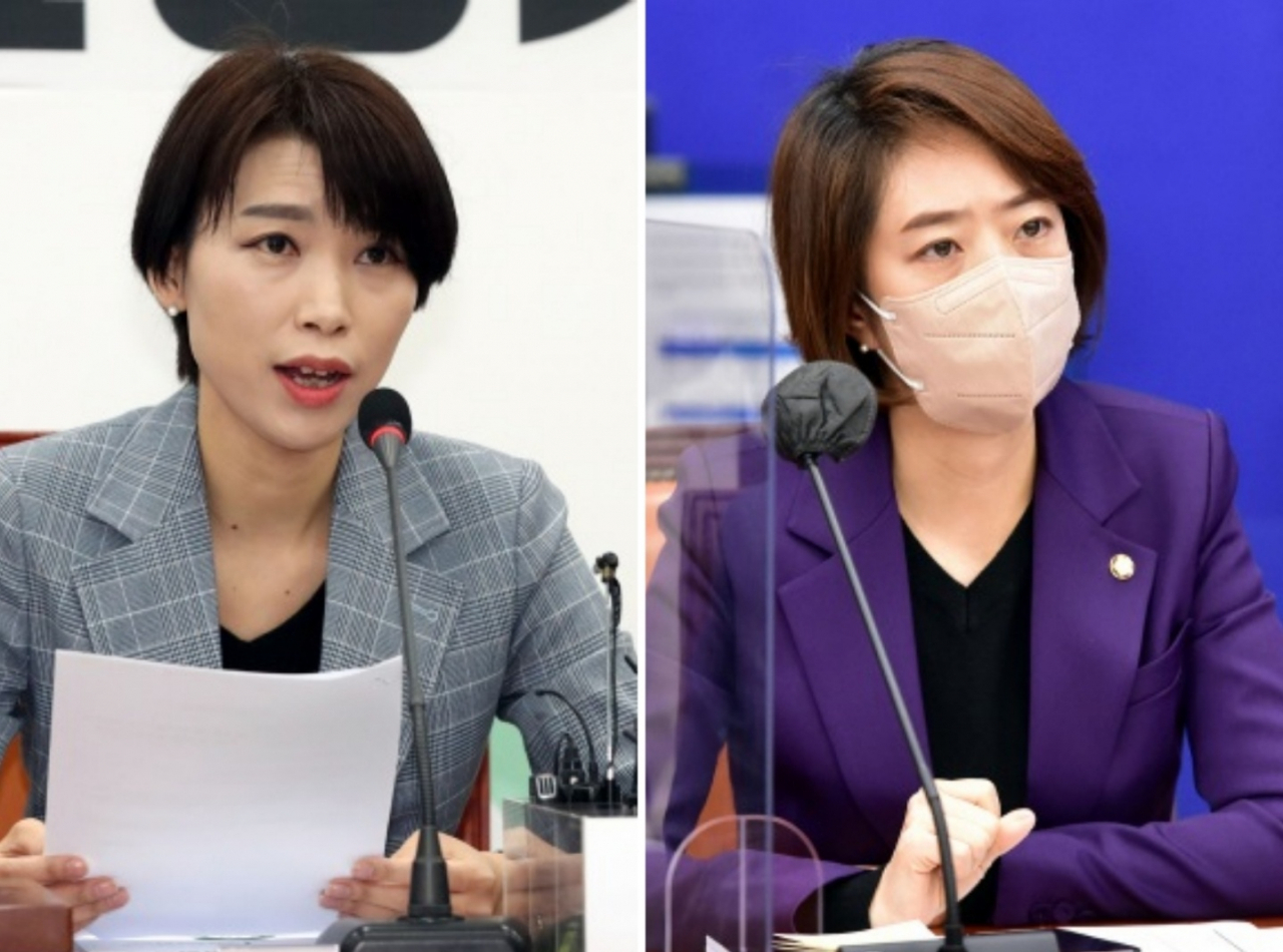 김정화 대통령직인수위원회 상임 자문위원(좌)과 고민정 더불어민주당 의원. [연합]