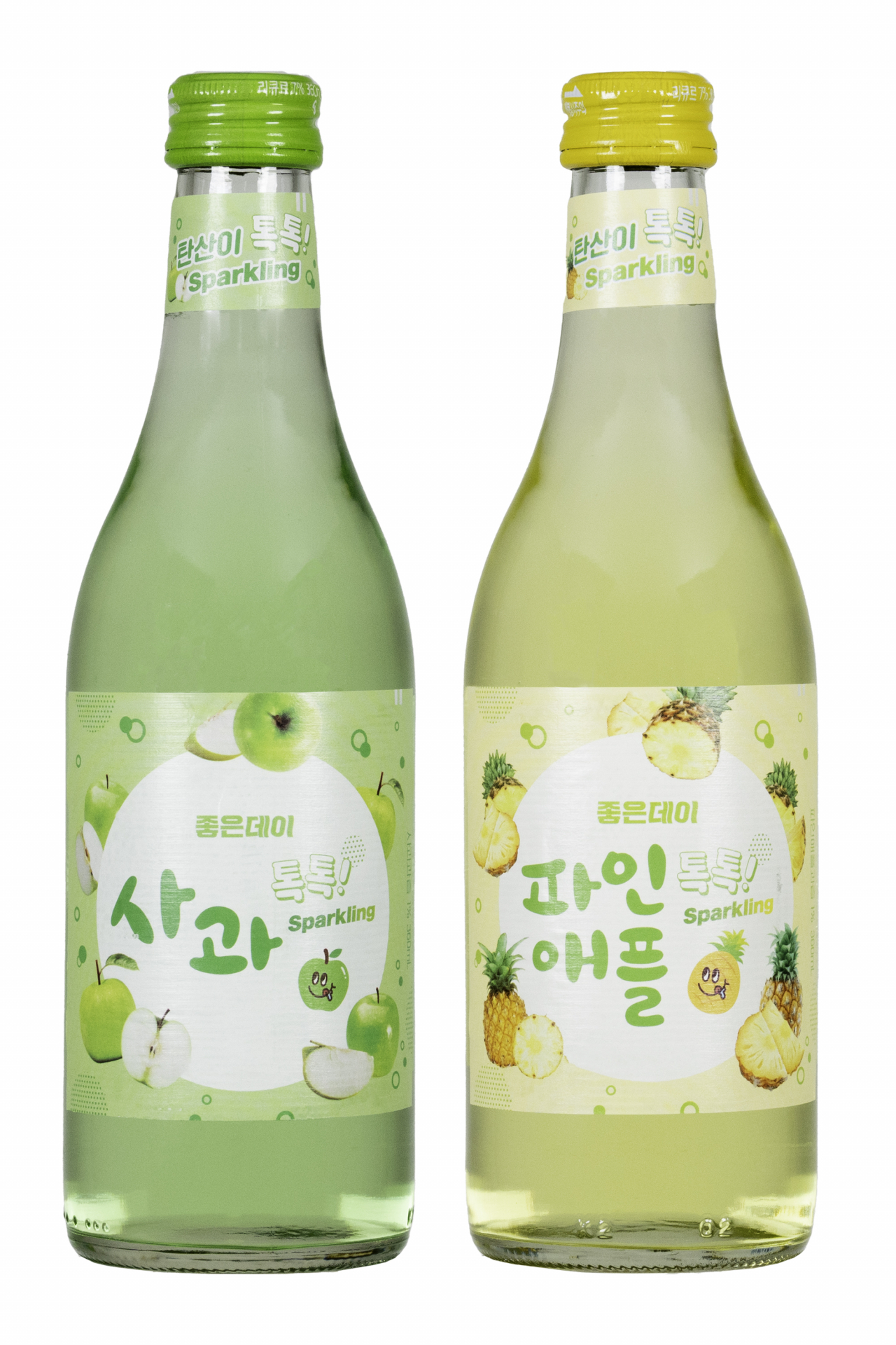 ‘좋은데이 톡시리즈’ 신제품 사과, 파인애플. [무학 제공]