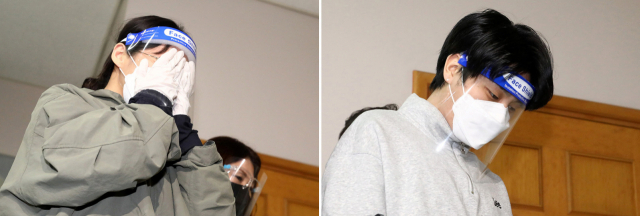 '계곡살인' 사건의 피의자 이은해(31·왼쪽)·조현수(30)가 19일 구속 전 피의자 심문(영장실질심사)을 받기 위해 인천시 미추홀구 인천지방법원으로 들어서고 있다. [연합]
