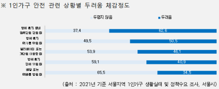 1인가구 안전 관련 상황별 두려움 체감 정도. [서울시 제공]