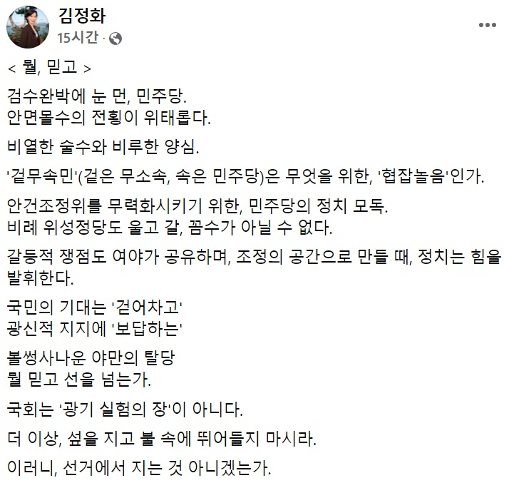 김정화 대통령직인수위원회 상임 자문위원 페이스북 일부 캡처.