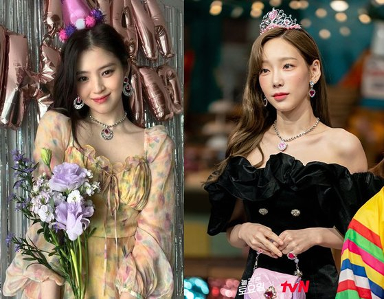 배우 한소희, 가수 태연이 '완구 패션'을 하고 있는 모습. [인스타그램, 놀라운토요일]