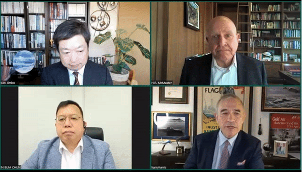 해리 해리스(우측 하단) 전 주한 미국 대사가 21일(현지시간) 미 싱크탱크 허드슨연구소가 주최한 화상 세미나에서 발언하고 있다. [허드슨연구소]