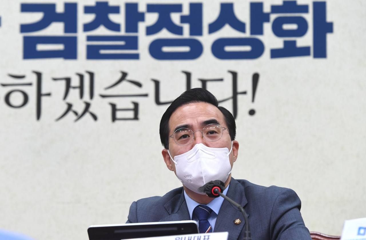 더불어민주당 박홍근 원내대표가 22일 오전 국회에서 열린 비상대책위원회의에서 발언하고 있다. [연합]
