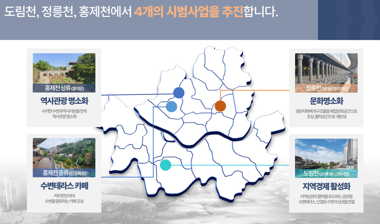 서울시 수변감성도시 4개 시범사업 추진 공간. [서울시 제공]