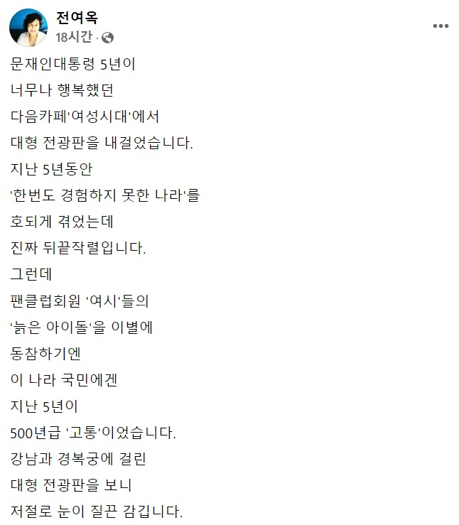 전여옥 전 새누리당 의원 페이스북 일부 캡처