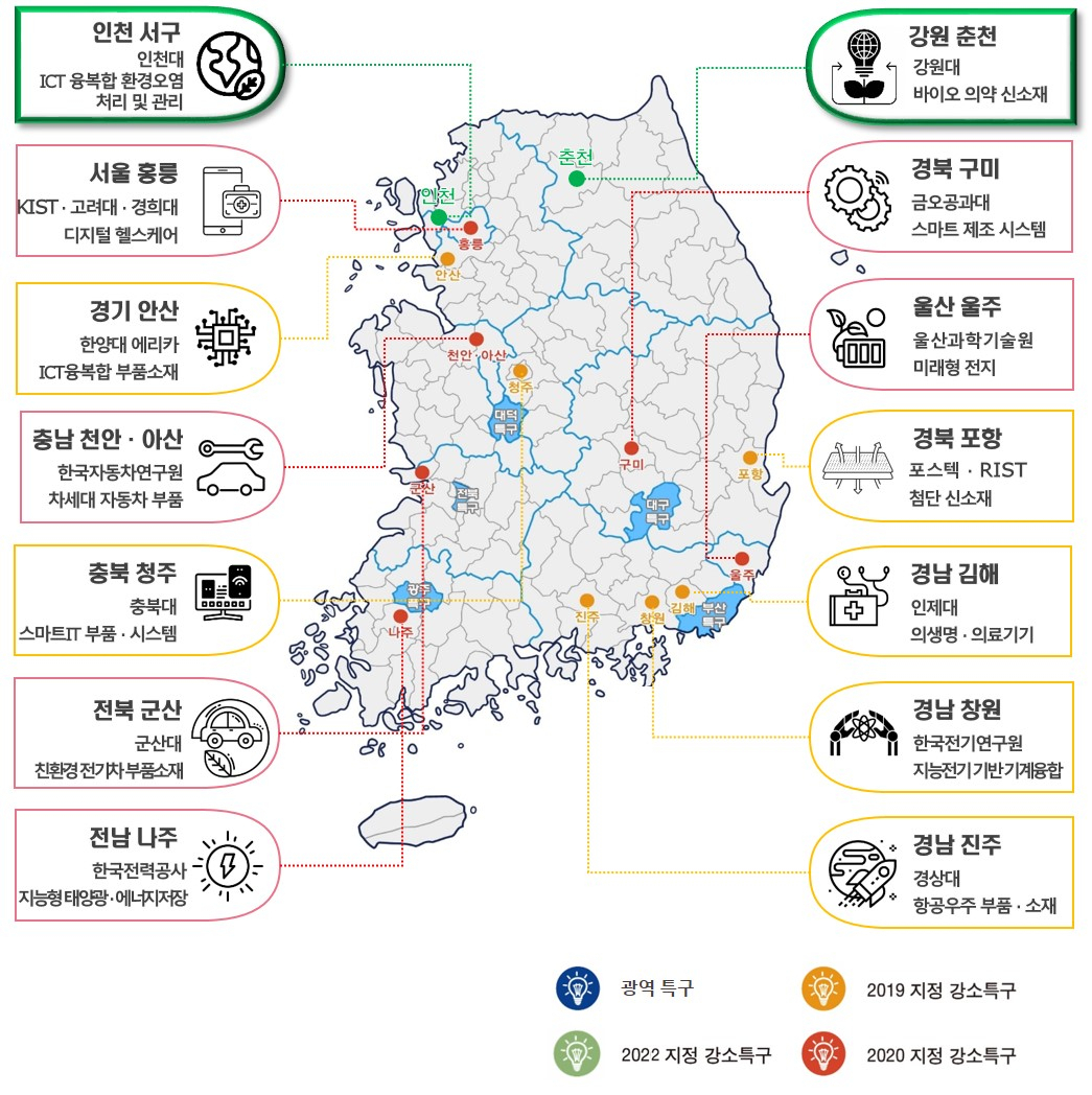 강소연구개발특구 지정 현황.[과기정통부 제공]