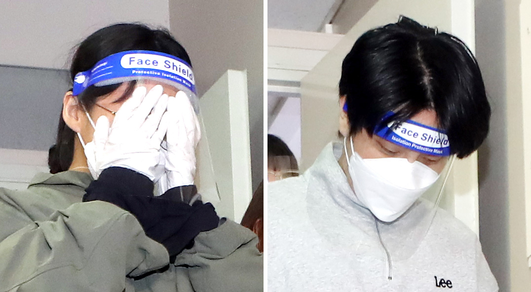 '계곡살인' 사건의 피의자 이은해(31·왼쪽)·조현수(30) 씨가구속 전 피의자 심문(영장실질심사)을 받기 위해 인천시 미추홀구 인천지방법원으로 들어서고 있다. [연합]