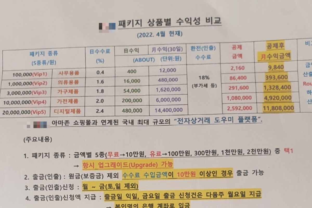 ‘아마존 연계 e-커머스 도우미 플랫폼’이라며 앱테크 투자자를 모으고 있는 한 업체. 그러나 모집 방식과 유형이 지난해 ‘틱톡 알바’ 폰지 사기 수법과 유사해 사기 의혹이 일고 있다. [독자 제공]